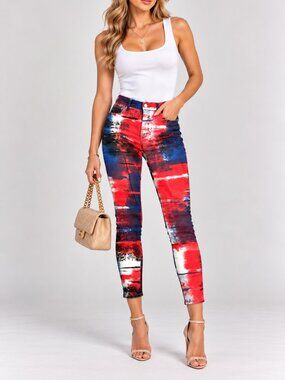 Hudson Jeans Nico Mid-Rise Super Skinny Jeans Geometric Multi Color Sz 30 New